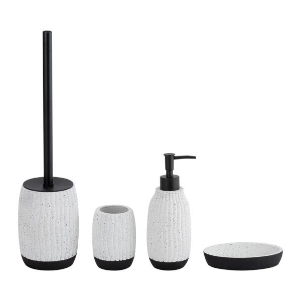 Cement Bathroom Accessories Set White With Black Print And Ribbed Vertical