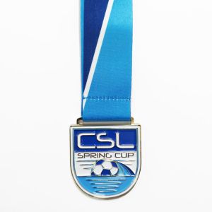 Cheap Die Cast Gold Finish Metal Football Medals With Ribbon Embossed Back Texts for sale