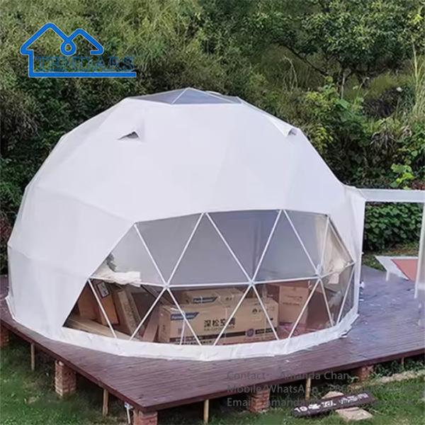 Factory Waterproof Aluminum Geodesic Glamping Dome Tents House With Bathroom