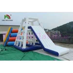 Cheap Custom 0.9mm PVC Blue / White Inflatable Water Toy / CE Aqua Slides For Water Park for sale