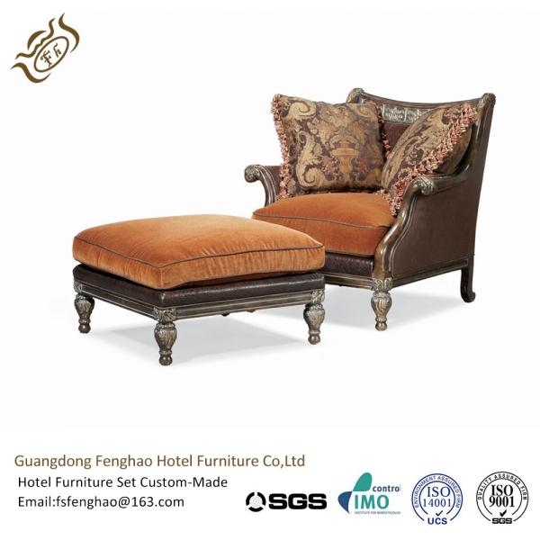 Quality American Style Leather Lounge Chair And Ottoman Upholstered Wood Frame For Living Room wholesale