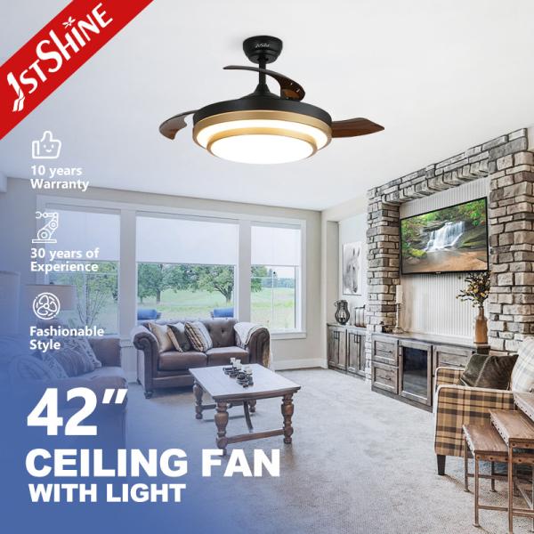 Gold Decorative Retractable Ceiling Fan with DC Motor and Lighting Solutions