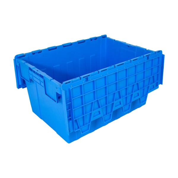 Quality Warehouse Plastic Moving Crate with Attached Lid Customized Logo Blue Organization wholesale