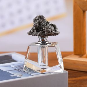 60*82mm Laser Engraved Crystal Perfume Bottle with Agata Stone Lids for