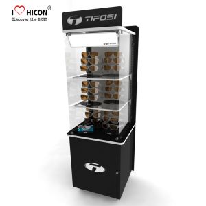 Free Standing Sunglasses Display Case Wood Acrylic Eyeglass Display Tower For