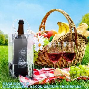 sustainable recyclable Ice Wine Bag With Handle Clear Wine Pouch Cooler For