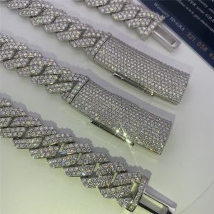 Hip Hop Miami Cuban Link Chain 15mm VVS Moissanite Sterling Silve Cuban Link
