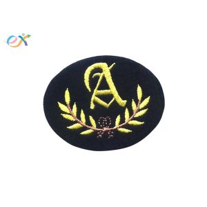 Black Embroidered Army Patches , Custom Made Embroidered Patches With Gold
