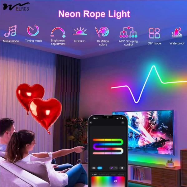 9.8ft Neon Light with USB RGB Smart IC IP65 Waterproof 50LED/M App Controllable
