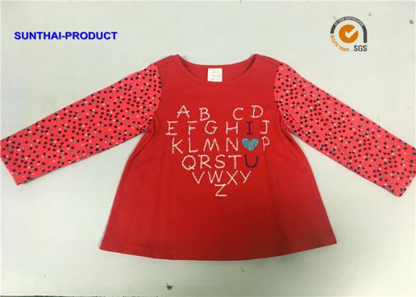 Quality Pin Dot AOP Children Contrast Long Sleeve T Shirt With Glitter Screen Print wholesale