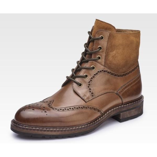 Quality Pointed Toe Mens Brown Leather Chelsea Boots , Leather Lace Up Ankle Boots For Party wholesale