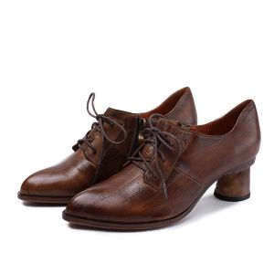 China S163 Factory retro oil wax leather autumn and winter new high heels temperament wild fashion handmade ethnic style women on sale