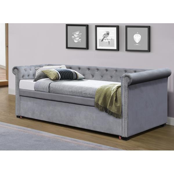 Quality Linen Fabric Twin Upholstered Daybed Tufted Pull Out Trundle Bed wholesale