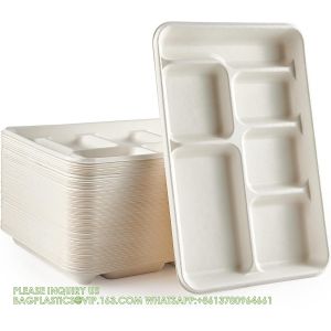 Compostable 6 Compartment Plates, 90 Pack Compartment Paper Plate, 12.5 * 8.6
