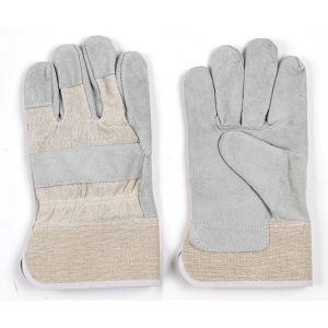 China Welding Gloves Thick Leather Short Welder Gloves Half-Leather White Rubber Two Finger Welding Labor  Gloves on sale
