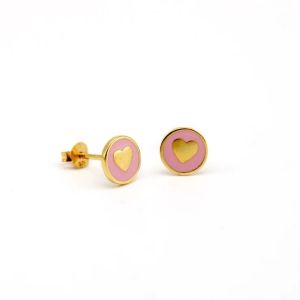 China 925 Sterling Silver 8mm Heart Stud Earrings with Pink Enamel on sale