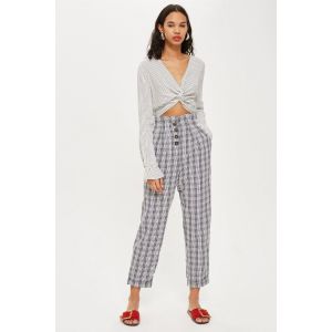 custom make grey checked modern work pants,casual pants with front four buttons