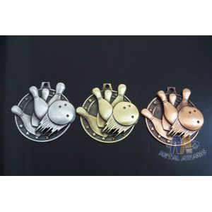 China Metal Zinc Alloy Custom Bowling Sports School Engraved Medals With 2D Or 3D Type, Lanyard Or Ribbon on sale