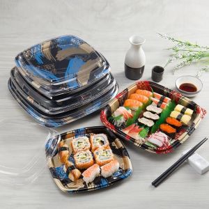 Square Japanese Disposable Plastic Food Container Party Takeaway Sushi Trays