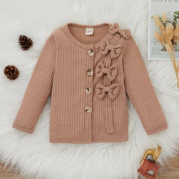 Quality Polyester Autumn Spring Children'S Clothing Bow Cardigan Wool Knitted Coat wholesale