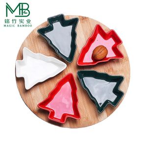 Bamboo Rotatable Tray 27.2cm With Christmas Tree Shaped Ceramic Bowl