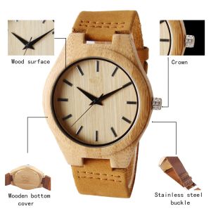 Women Minimalist Wooden Quartz Watch , Bamboo Wrist Watch With Quartz Movement