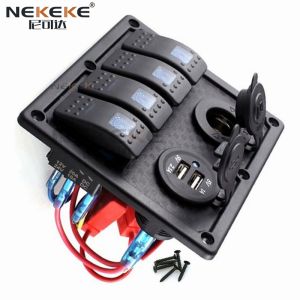 4 Gang Waterproof Rocker Switch Panel Box Dual USB Socket Mixing Panel For Boat