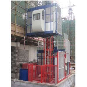 Painted Twin Cage Red Construction Material Hoists for Building SC200 / 200