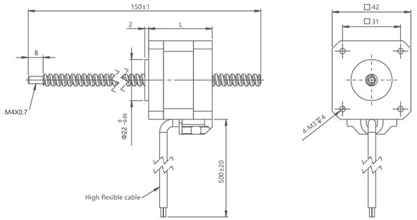 Nema 17 (42mm) hybrid stepper motor, bipolar, 4-lead, ACME lead screw,Step Angle 1.8° ,long life, high performance.
