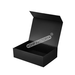 Glossy UV Black Foldable Magnetic Boxes With Bownot Ribbon For Clothing