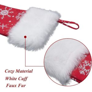 Red White Snow Pattern 21 Inches Christmas Stocking Double Layers Gift Holders