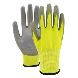China EN388 HPPE Shell Polyurethane Dipped Gloves Level 5 Anti Cut Gloves Yellow on sale