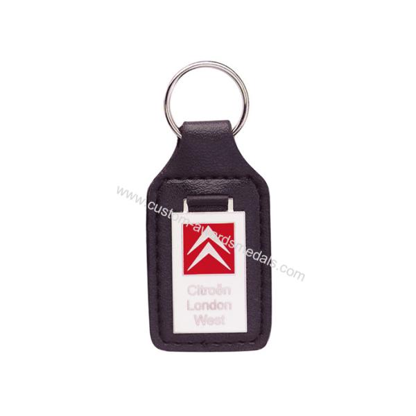Custom Key Chains, Car Leather Pocket Keychain with Synthetic Enamel Emblem, Zinc Alloy with Nickel Plating