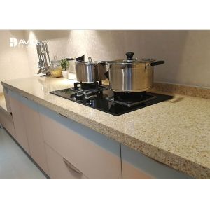Beige Glossy Polished Quartz Stone Countertops , Solid Surface Quartz Kitchen
