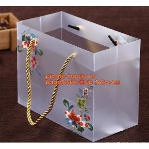 Customized square shape flower pattern long handle PP gift bag,flower vase,