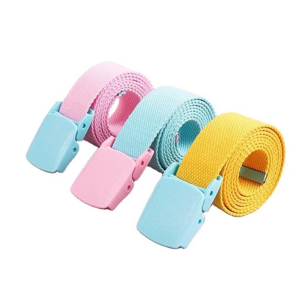 Candy Color Cotton 120cm Length Knitted Belt Alloy Buckle Woven Canvas Belt