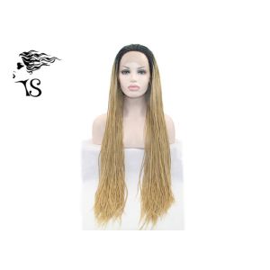 Cheap Blonde Long Synthetic Twist Braid Lace Front Wig , Box Braid Lace Wig With Dark Roots for sale