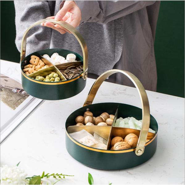 Anti Rust 16cm Diameter Steel Fruit Basket With Golden Handle