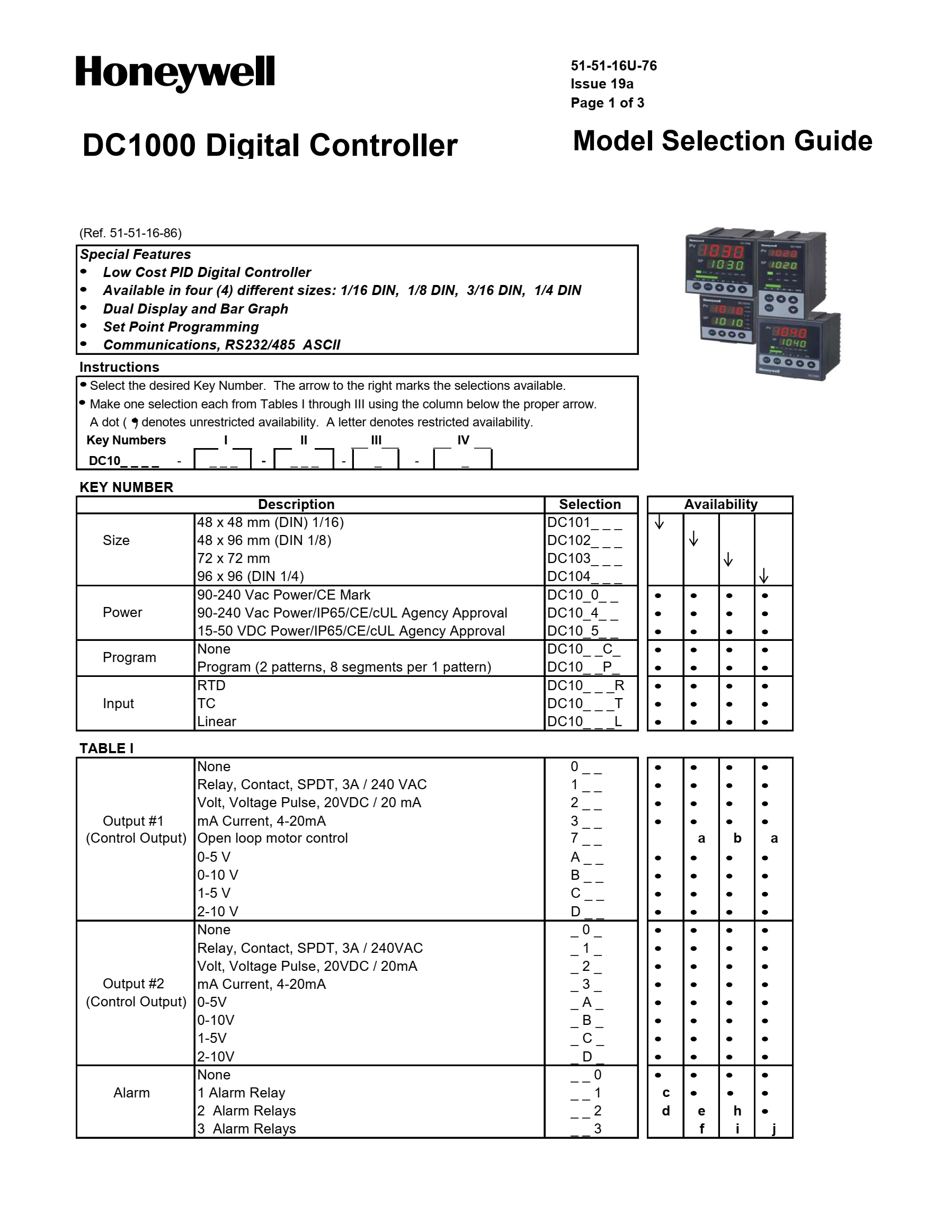 PID Digital Temperature Controller DC1000 Honeywell DC1040CL-311110-E