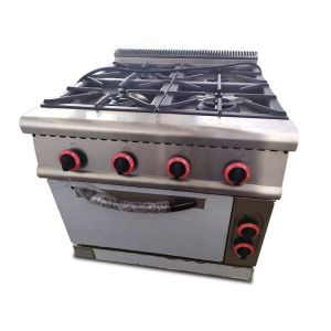 Powerful 4 Burner Commercial Cooking Gas Stove with Warmer Drawer and Manual