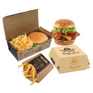 Cheap Recyclable Takeout Paper Burger Boxes Packaging Customized Logo Food Packing for sale