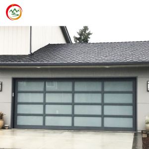 Cheap Modern Frosted Glass Garage Door Anti-Theft Features New Black Aluminum Alloy Section Panel Automatic Open Style Home Use Motor for sale
