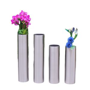 High barrel stainless steel artificial flower pot metal planter