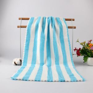 360 gsm Colorful Striped Coral Fleece Face Bath Towel 5 Piece Set with