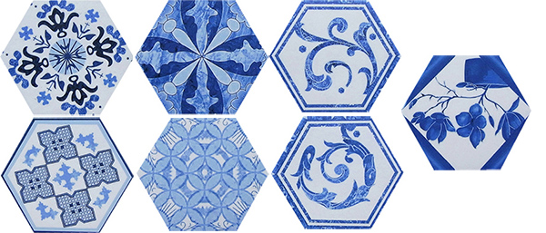 Chinese Style Hexagon Wall Tiles , Anti Dirty Porcelain Hexagon Tile