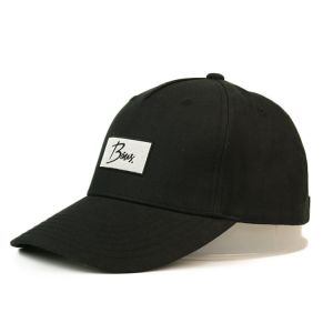 Black 6 Panel Curved Brim Custom Baseball Caps With Plastic Buckle Hats Bsci