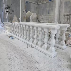 House White Marble Roman Pillar Design Handrail Baluster Stone Balcony Railing