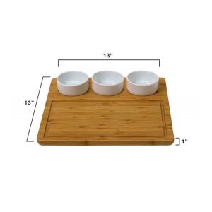 Unbreakable Bamboo Cheese Serving Tray , Bamboo Cheese Platter Board With 3 Bowl