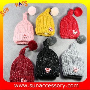 Cheap AK17024 Sun Accessory winter kids knitted beanie caps and hats with pom pom ,caps in stock MOQ only 3 pcs for sale