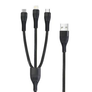 1-to-3 USB Cable Set Braided Aluminum Housing for iPhone/Android C-C20V3A 60W